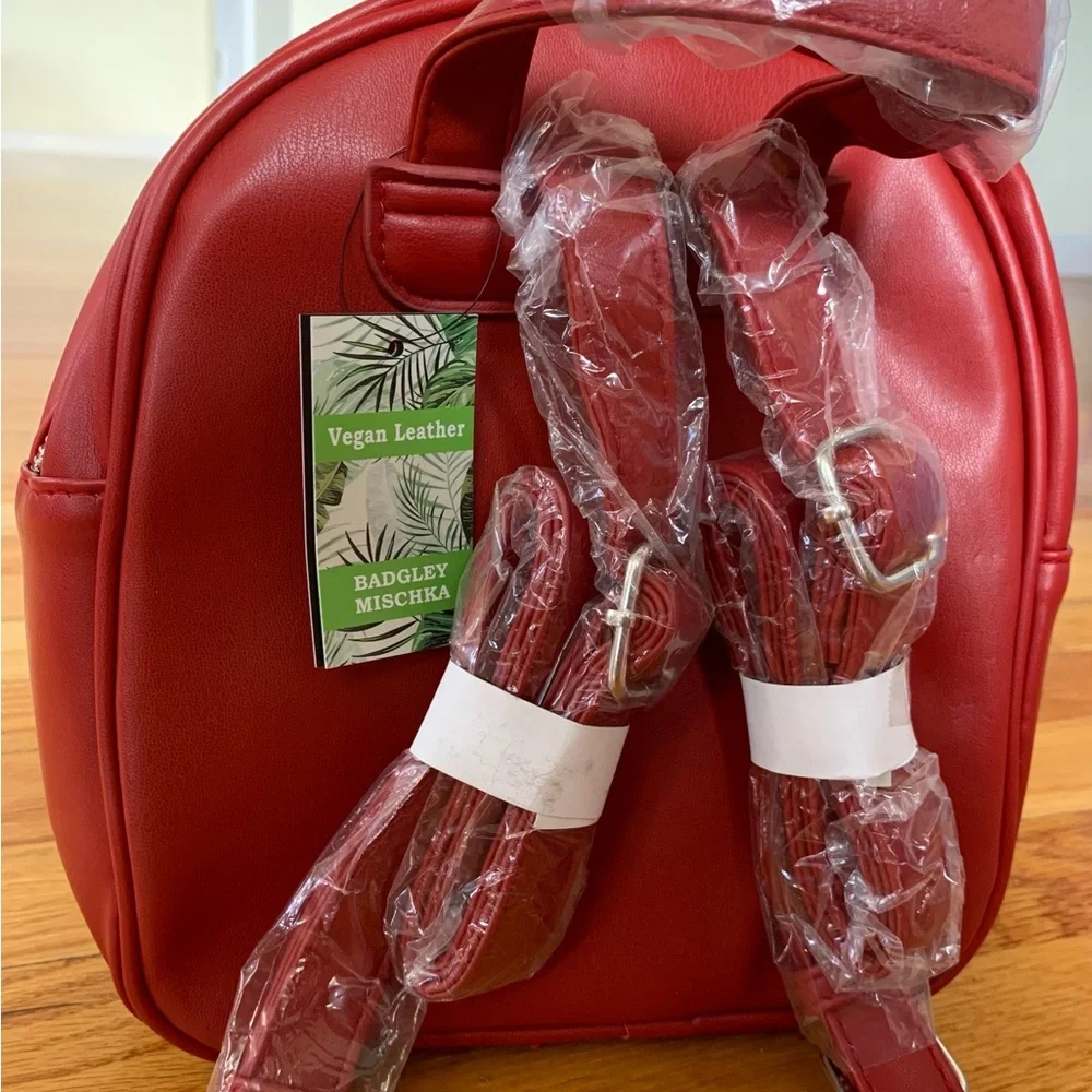 Badgley Mischka Vegan Leather Red Mini Studded Backpack NWT. - Picture 4 of 16